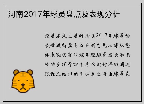 河南2017年球员盘点及表现分析